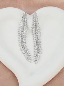 1對女士鍍銀人形和流蘇裝飾耳環,葉子耳釘,優雅 - 銀色 - 查看 4