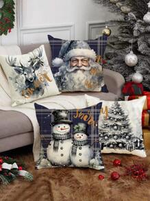 4入組卡通聖誕枕套,農場聖誕裝飾靠墊套,45x45公分,4入組,不含靠墊芯
