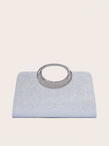 Silver Rhinestone Decor Handheld/wristlet Clutch Bag - Silver - View 4