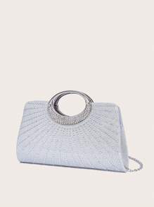 Silver Rhinestone Decor Handheld/wristlet Clutch Bag - Silver - View 6