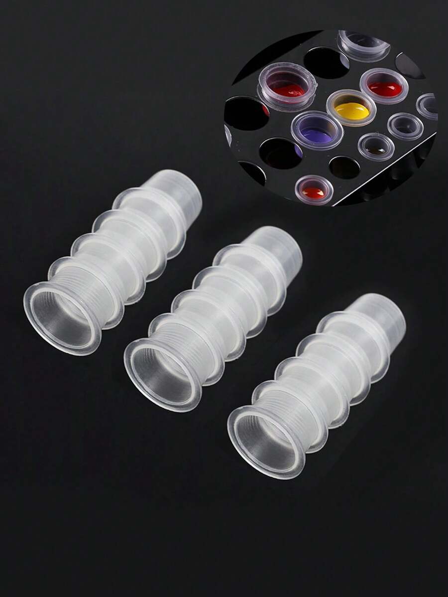 100 Miếng Trong suốt Cốc mực xăm Trang Điểm Vĩnh Viễn Kích thước lớn Trong sáng Thuốc màu Giá đỡ Thùng đựng hàng Mũ lưỡi trai Hình xăm Phụ kiện - Màu be - Xem 1