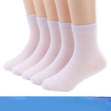 5對/包兒童白襪,適用於3-5-7-9-12歲男女童,抗菌透氣薄款襪子,夏季踝襪和中筒襪