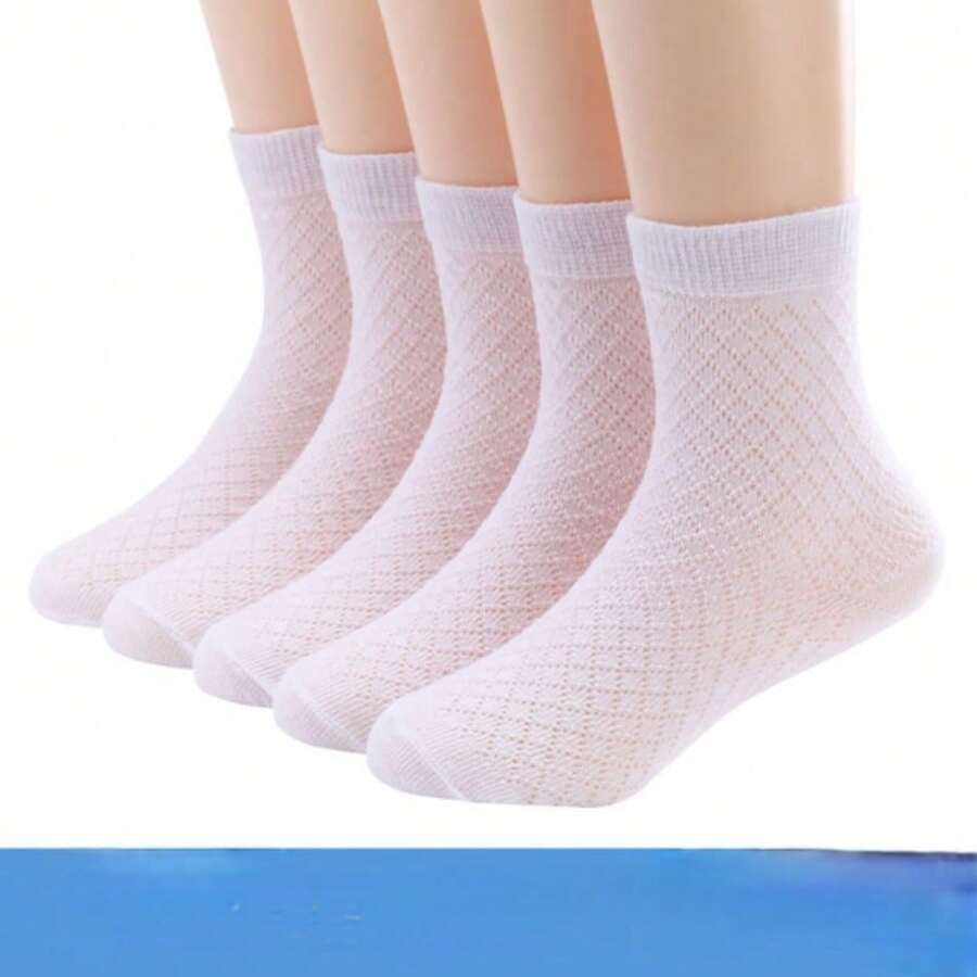 5對/包兒童白襪,適用於3-5-7-9-12歲男女童,抗菌透氣薄款襪子,夏季踝襪和中筒襪