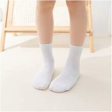 5對/包兒童白襪,適用於3-5-7-9-12歲男女童,抗菌透氣薄款襪子,夏季踝襪和中筒襪
