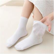 5對/包兒童白襪,適用於3-5-7-9-12歲男女童,抗菌透氣薄款襪子,夏季踝襪和中筒襪