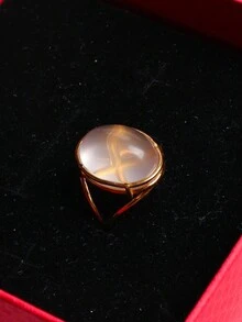 1pc Natural Ellipsoid Pink Crystal Ring Suitable For Women - Pink - View 2