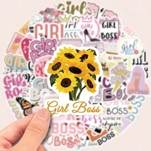 50入組girl Boss塗鴉貼紙,適用於裝飾手機、電腦、行李箱、筆記本 - 杏色 - 查看 5