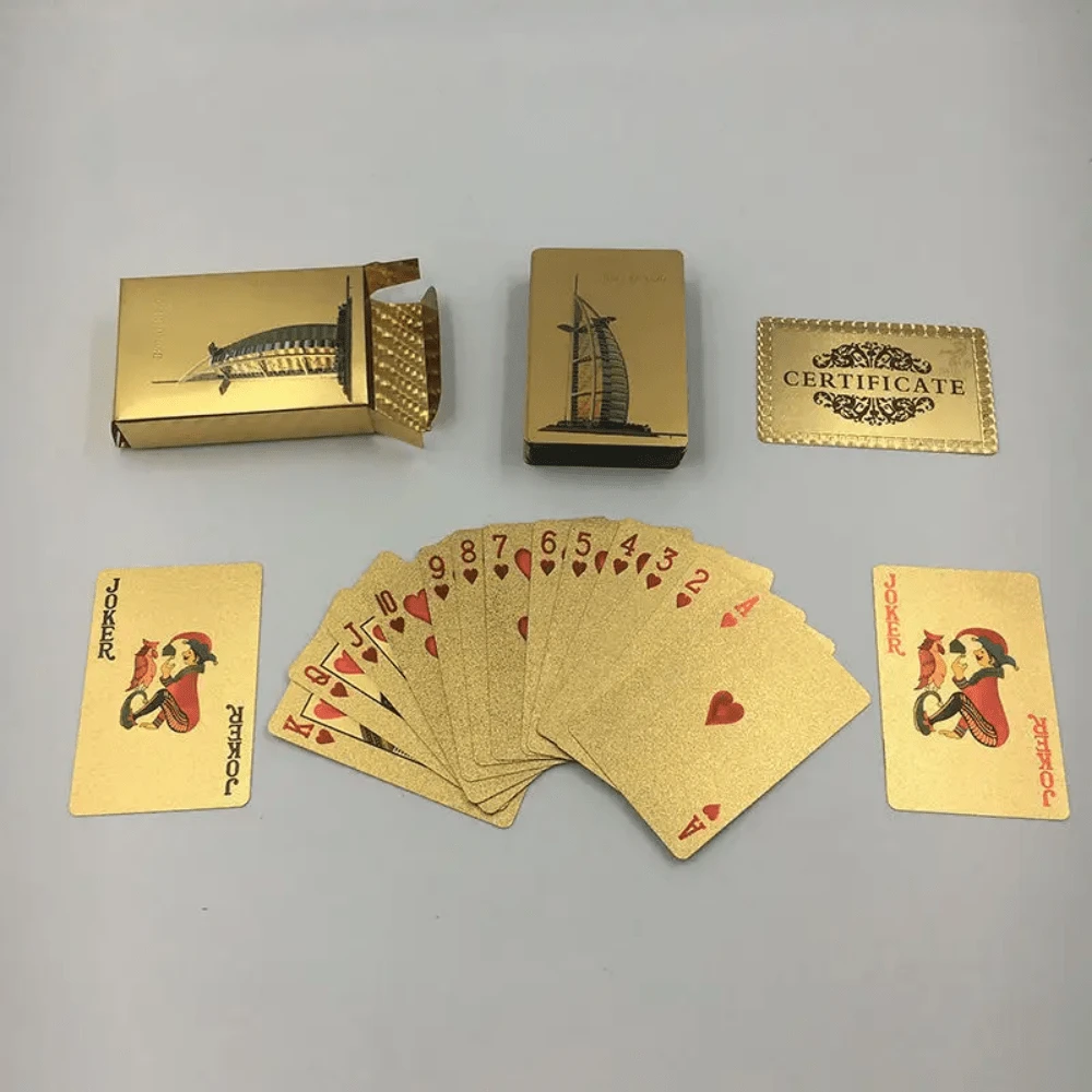 杜拜帆船酒店24k金撲克牌,紅木盒和認證 - 金色 - 查看 1