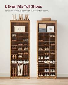 VASAGLE Shoe Storage Cabinet, 10-Tier Shoe Rack Organizer, Holds Up To 30 Pairs Of Shoes, For Entryway Bedroom, 12.6 X 24.8 X 73.6 Inches, White, Rustic Walnut - màu nâu - Xem 3