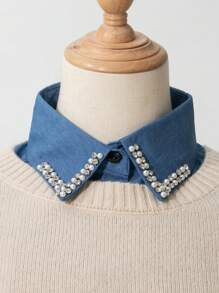 1pc V-neck Pearl Collar Fake Collar - Blue - View 2