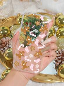 1pc Hand-Painted Christmas Gingerbread Man Printed Phone Case Compatible With IPhone - Multicolor - View 2