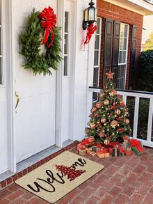 1入組聖誕節門墊，聚酯纖維水晶絨矩形墊子，防水，防滑，多功能，適用於門廳，客廳，書房，廚房，遊戲室，洗手間，梳妝台，床頭，室內印花地毯，節日裝飾，房間裝飾 - 歡迎樹 - 查看 6