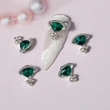 5 件装绿色美甲合金星球宝石水钻指甲闪亮多色星球指甲饰物 DIY 美甲装饰 - 綠色 - 查看 2