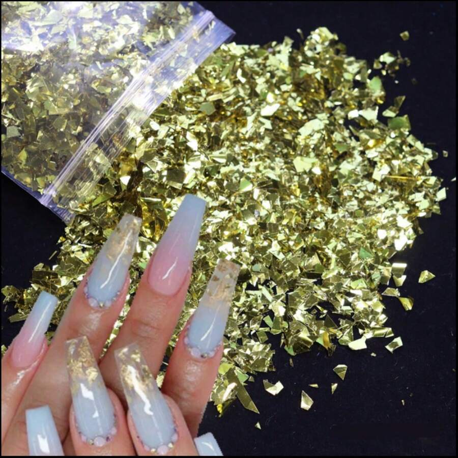 10g 全息 AB 金色指甲闪光片闪亮亮片不对称亮片 DIY 凝胶抛光美甲装饰配件