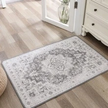 GENIMO Area Rugs for Living Room, Non Slip Machine Washable Indoor Rug, Low Pile Chenille Print Rug for Bedroom Dining Room Home Office - Grey - View 2