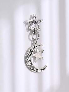 1 件銀色時尚鏤空星月造型鑰匙圈與包包吊墜