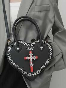 Gothic Style Heart Shape Crossbody Bag Suitable For Gothic And Punk Ladies - Black - View 9