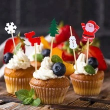 100入組一次性蛋糕裝飾插齒,適用於水果、烘焙蛋糕、聖誕派對