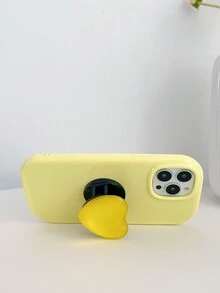 1pc Solid Glossy Hard Phone Case With Foldable Stand & Heart Shaped Design Compatible With IPhone - Yellow - View 5