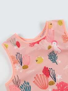 1pc Reversible Coral Print Waterproof Bib Shirt For Daily Feeding - Coral Orange - View 4