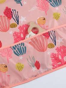 1pc Reversible Coral Print Waterproof Bib Shirt For Daily Feeding - Coral Orange - View 3