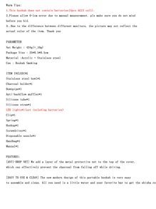 1 套塑膠便攜式迷你水煙壺,附3 色led 燈,適用於汽車,包括吸煙碗、煤網、煤鉗、軟管、煙嘴(顏色隨機),不包括電池,25*8.5*8.5 厘米,適合婚禮、派對、聖誕節和旅行,全年使用。 - 灰色 - 查看 8