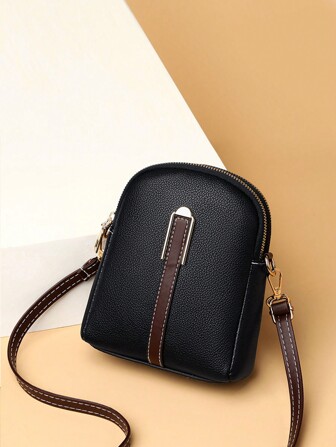 1pc Colorblock Decor Multi-compartment Vintage Crossbody Bag, Suitable For Women's Daily Use