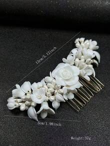 1入手工白色陶瓷花卉髮夾,帶葉裝飾,適用於新娘婚禮派對 - 金色 - 查看 6
