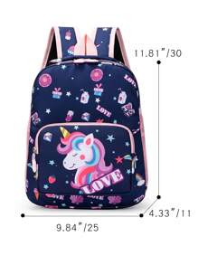 1个可爱卡通迷你背包，萌系独角兽设计书包，彩虹色背包，卡哇伊卡通书包，女童单肩包，背包 - 藍色 - 查看 5