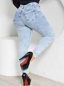 Women Jeans - 淺色水洗藍 - 查看 3