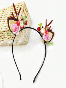 1入組女性聖誕麋鹿角和耳朵頭箍。聖誕老人、花蕾、蘑菇和紅色水果頭箍髮飾