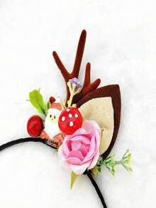 1入組女性聖誕麋鹿角和耳朵頭箍。聖誕老人、花蕾、蘑菇和紅色水果頭箍髮飾