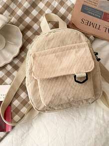 Una Mochila Escolar De Pana Simple Y Compacta - Beis - Ver 5