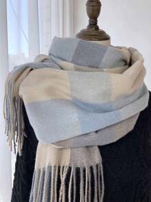 1入格子加厚圍巾女士2023新款秋冬韓版時尚仿羊絨流蘇披肩加厚保暖適用於秋冬日常外出聚會並可送給朋友