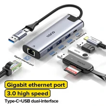 llano 2 IN 1 USB 3.0 5 Port Docking Station Gigabit Ethernet Port USB/USB C To USB/Type-C/Ethernet