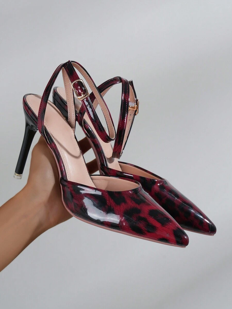 Women's Pointed Toe Stiletto Pumps For Sexy Dance Party In Autumn, Red Leopard Patterned Sandals - Red - View 1