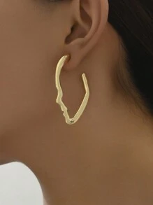 1pair Abstract Face Shaped Hollow Out Drop Earrings For Women, Daily Wear - Gold - View 1