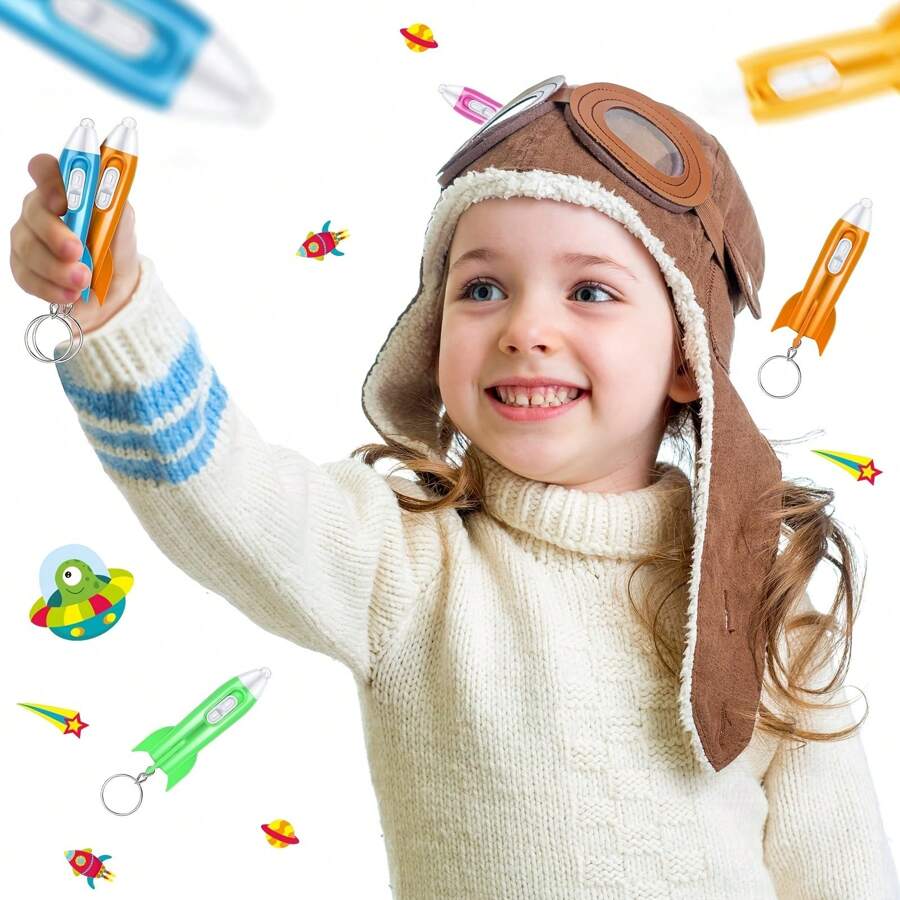 48 PCS Helicopter Mini Flashlight Keychain, Rocket LED Flashlight, Mini Flashlights In Bulk, Colorful LED Flashlight, Small Flashlights For Kids, Mini LED Flashlight Keychain, Astronaut Party Favors