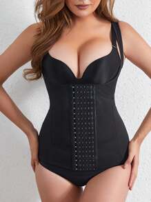 Waist-Cinching & Breathable Black Vest, One Piece Shapewear Waist Trainer Corset - Black - View 1