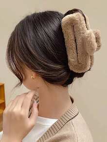 1入組女士絨毛鉗子，可愛方形髮鉗，高端髮夾，頭飾，女生禮物 - 彩色 - 查看 3