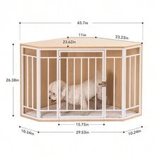 Corner Dog Crate with Cushion, Dog Kennel with Wood and Mesh, Doghouse, Pet Crate Indoor Use - 米色 - 查看 11