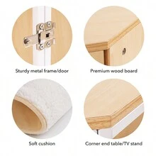 Corner Dog Crate with Cushion, Dog Kennel with Wood and Mesh, Doghouse, Pet Crate Indoor Use - 米色 - 查看 9