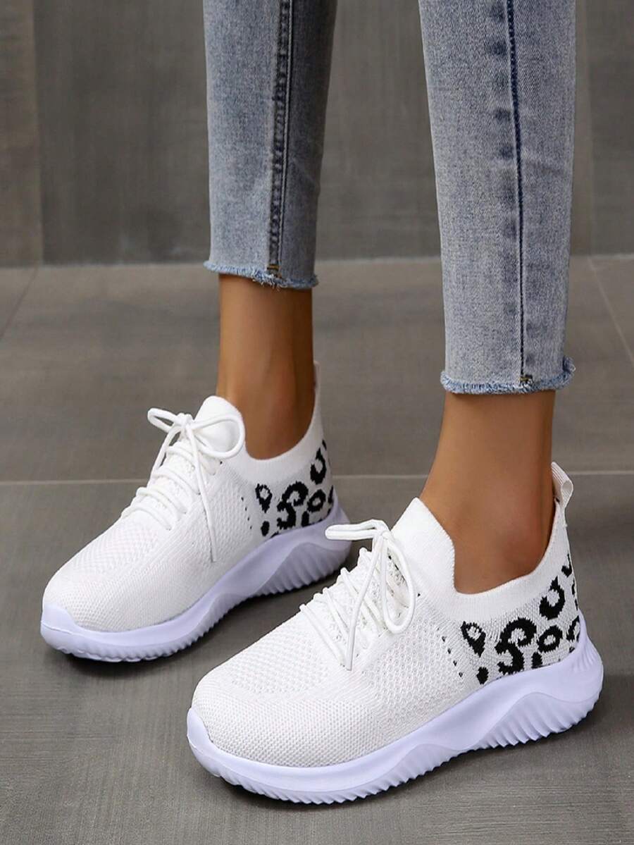 Quý cô Hợp thời Thoáng khí Dệt kim Lưới Lace-up Giày thể thao Với Đế mềm Sự bảo vệ Và Giảm xóc , Thích hợp Đối với Linh hoạt Dịp - trắng - Xem 1