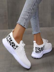Quý cô Hợp thời Thoáng khí Dệt kim Lưới Lace-up Giày thể thao Với Đế mềm Sự bảo vệ Và Giảm xóc , Thích hợp Đối với Linh hoạt Dịp - trắng - Xem 5