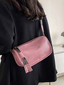 女士柔軟休閒斜背包 - 粉色 - 查看 3