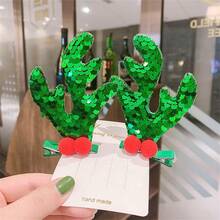 4入組聖誕閃耀髮夾,2對紅色和綠色鹿角形髮夾,適合節日、生日和聖誕禮物贈送