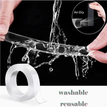 1卷超强可水洗可重复使用透明双面胶带，适用于厨房和浴室用品 - 白色 - 查看 3