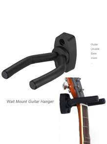 1 pieza Montaje de pared para guitarra con estilo - Muestra de forma segura tu instrumento, soporte de gancho para guitarra, tabla de surcos de pared, gancho colgador de guitarra eléctrica, accesorios para guitarra, ganchos cortos, ganchos de pared para ukelele - Negro - Ver 2