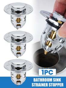 1 cái Nút chặn cống bật lên đa năng có giỏ lọc chống tắc nghẽn cho chậu rửa mặt Trang trí phòng tắm gia đình Mùa hè - Bạc - Xem 1