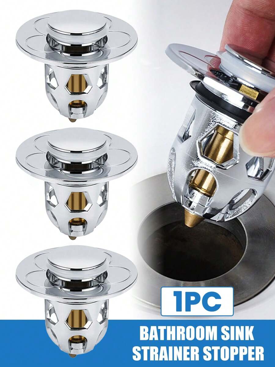 1 cái Nút chặn cống bật lên đa năng có giỏ lọc chống tắc nghẽn cho chậu rửa mặt Trang trí phòng tắm gia đình Mùa hè - Bạc - Xem 1